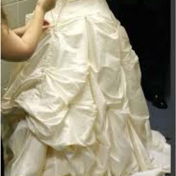David's Bridal Ivory Taffeta Gown with Beading, Pearls and Pickups - Picture 2 of 4